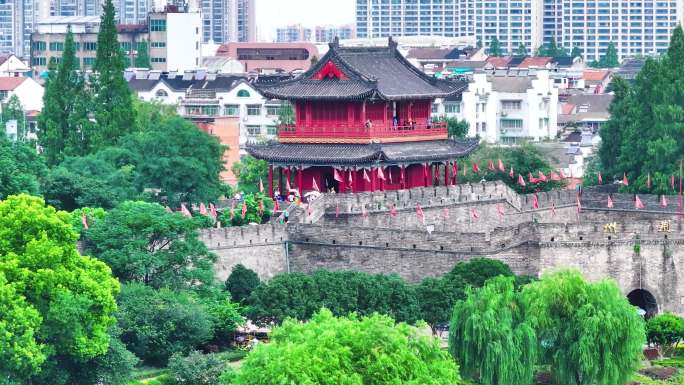 荆州古城墙航拍4K