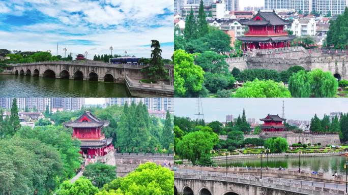 荆州古城墙航拍4K
