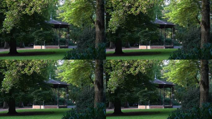 荷兰南部Gouda的Houtmansplantsoen公园的老凉亭。静态的照片