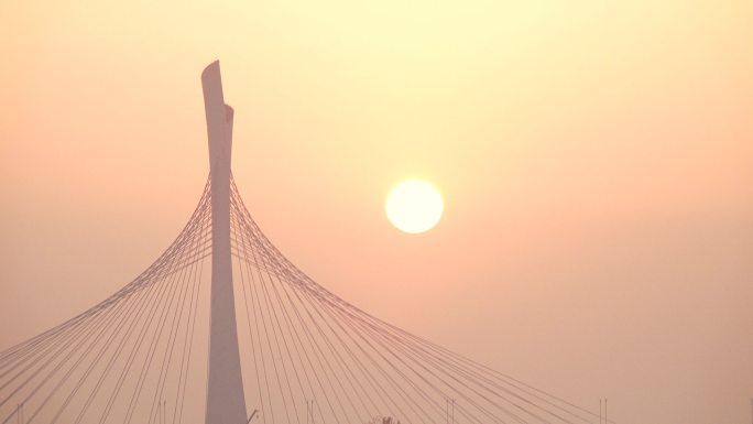 延时正定复兴大街滹沱河大桥日出