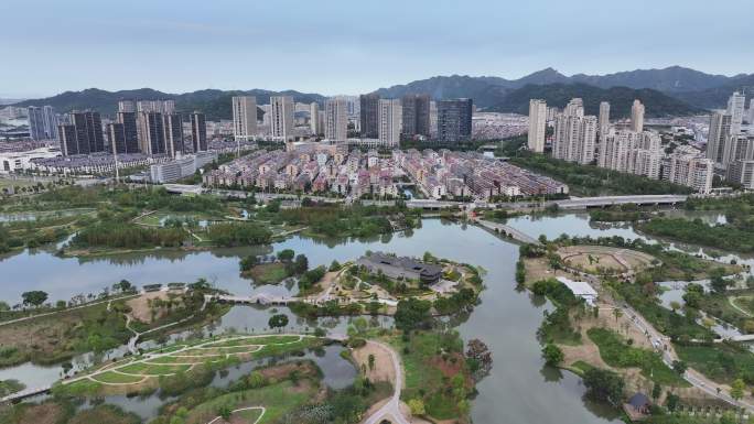 台州温岭九龙湖湿地公园航拍