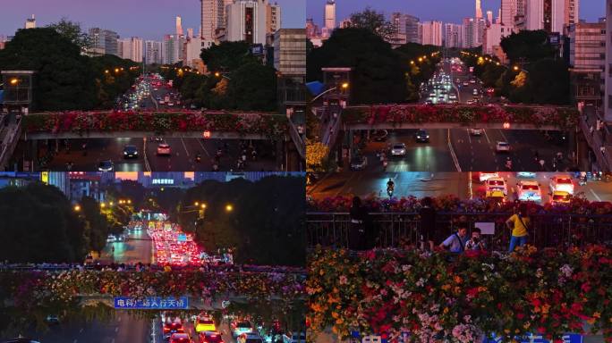 南宁星湖路电科广场人行天桥夜景航拍视频