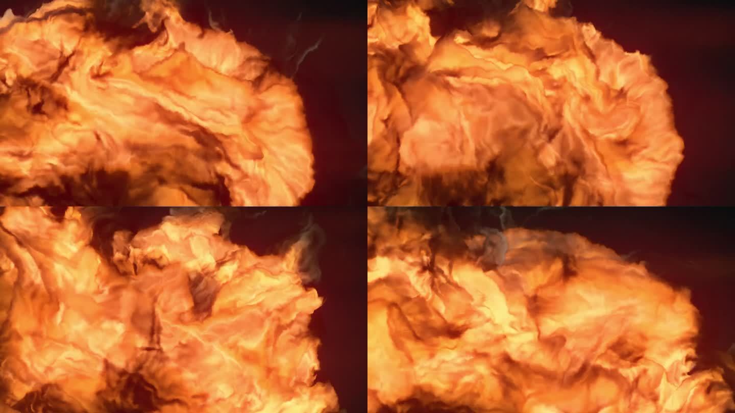 数字动画的熊熊大火与一个大的火焰爆炸在明亮的橙色与淡黄色调。3d渲染4K