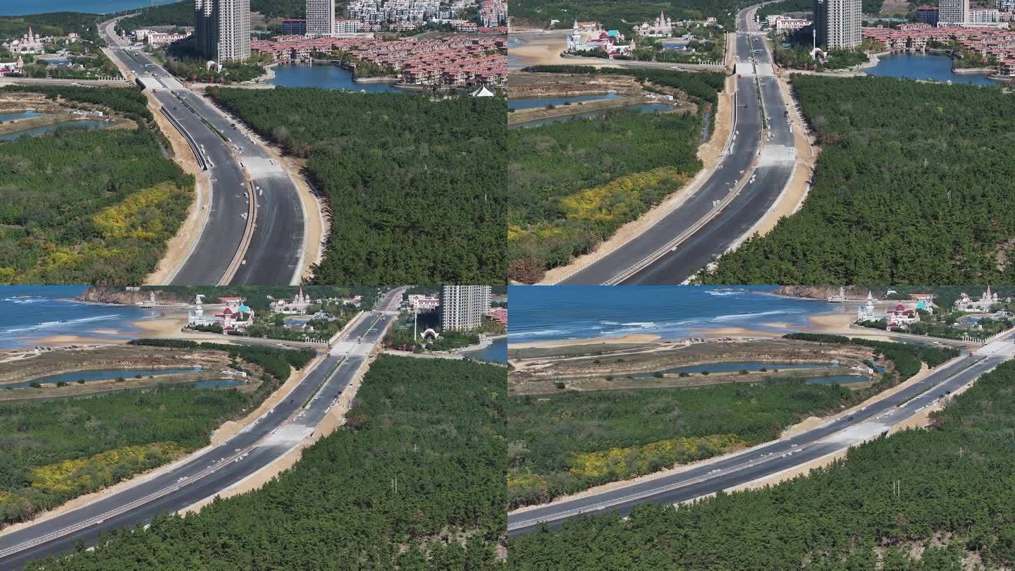 航拍荣乌高速G18公路威海张村段扩建施工