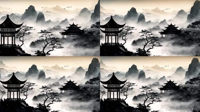 4K中国风水墨风景背景31