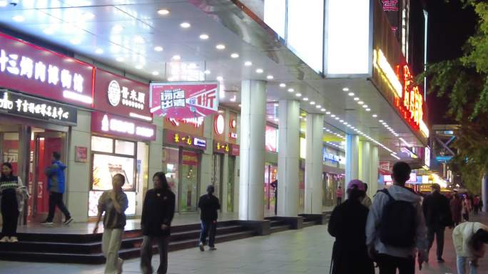 北京西单夜景商业街繁忙繁华人流逛街老人