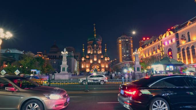 4K哈尔滨地标索菲亚大教堂延时摄影