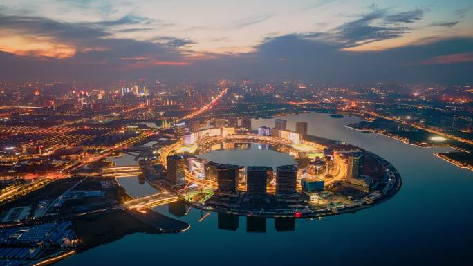 郑州北龙湖夜景航拍延时摄影