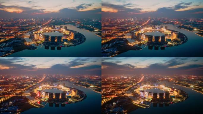 郑州北龙湖夜景航拍延时摄影