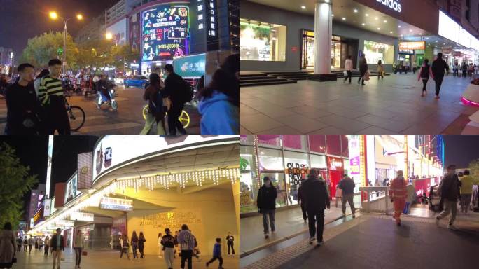北京首都京城夜景西单商业街人流车流逛街