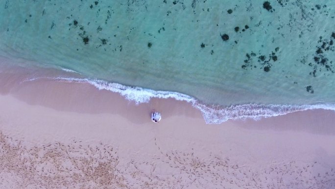 俯拍唯美海边海滩海浪情侣看海