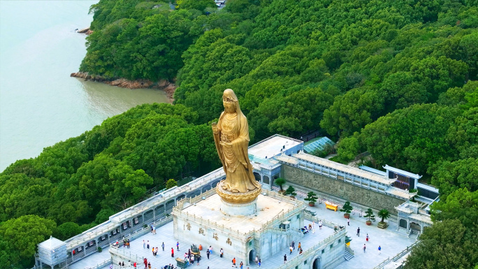 航拍普陀山南海观音大佛普济寺