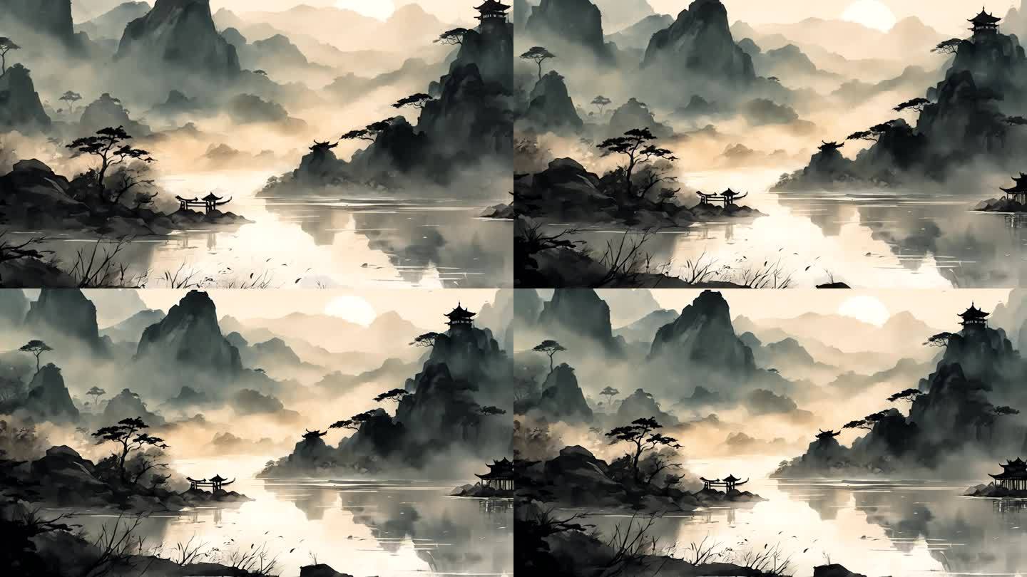4K中国风水墨风景背景28