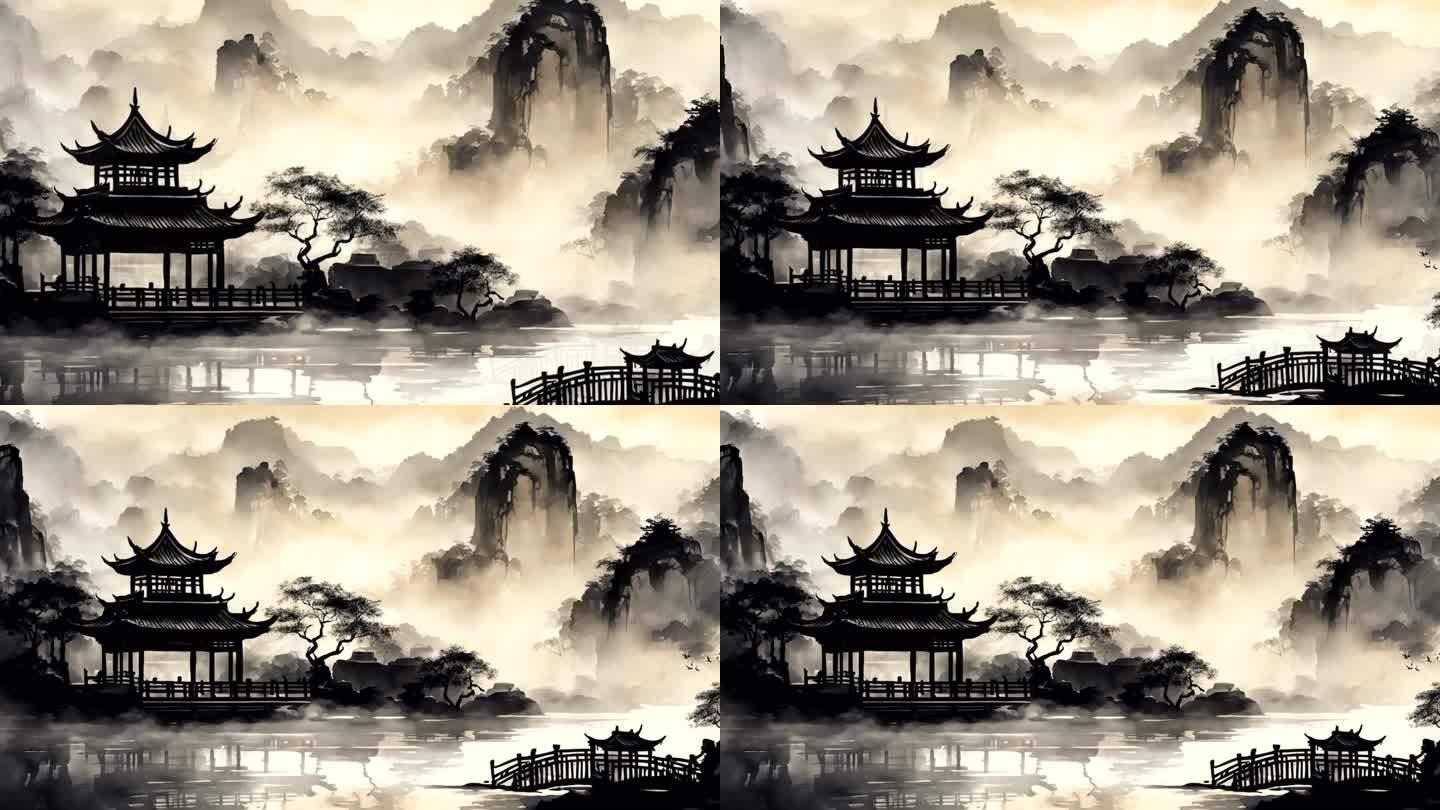 4K中国风水墨风景背景39