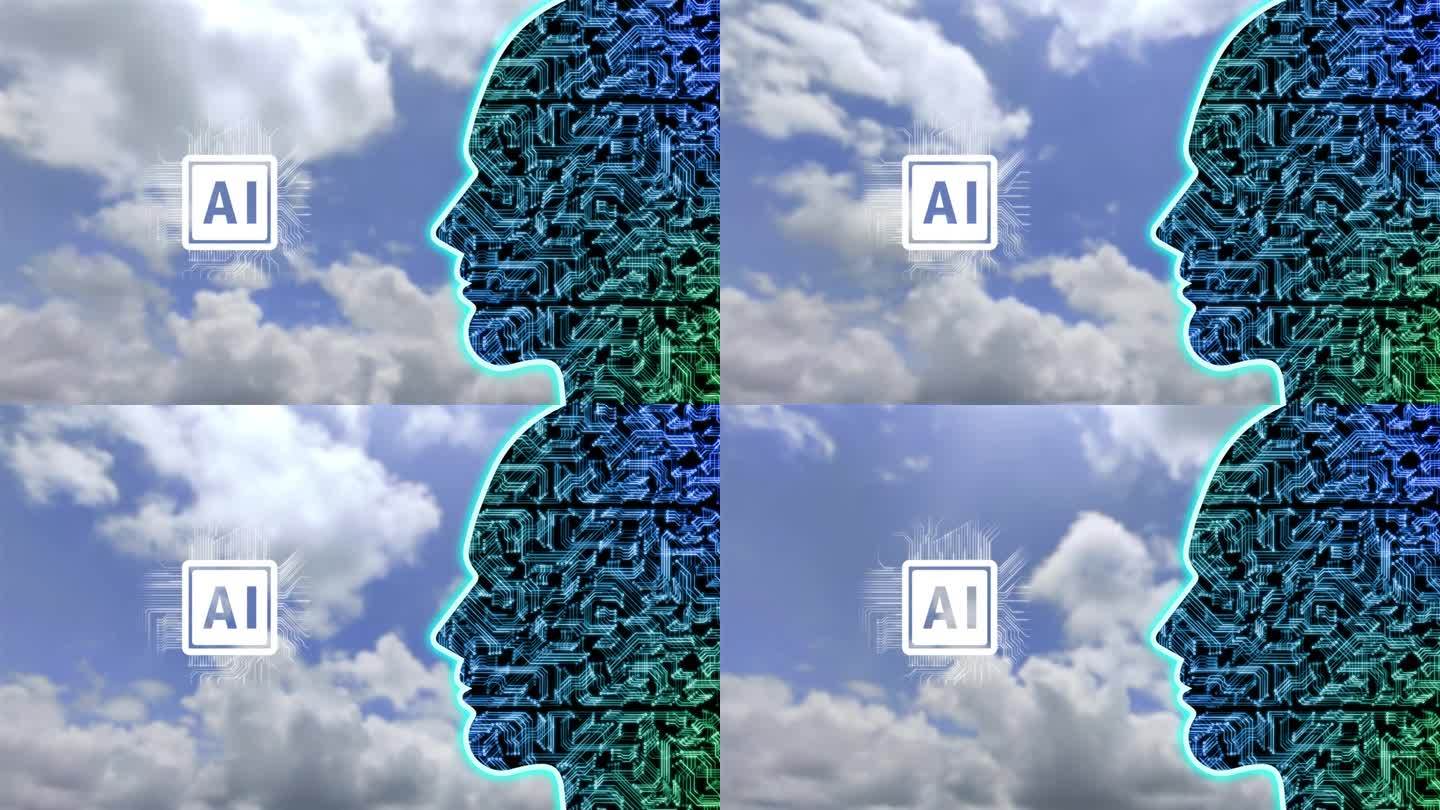 人工大脑、智能、机器人和大脑芯片组概念动画