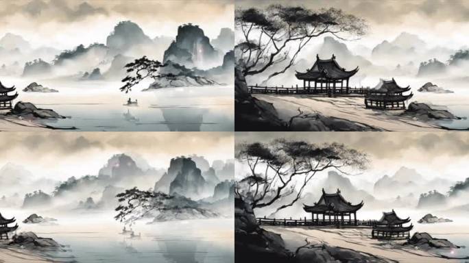 6k宽屏中国风水墨风格景背景循环