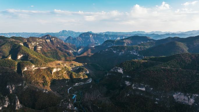 4K山西长治太行山大峡谷航拍延时