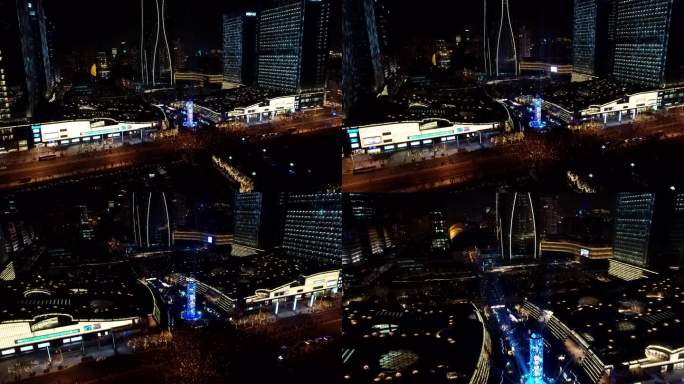 天津市民广场周大福金融中心夜景航拍