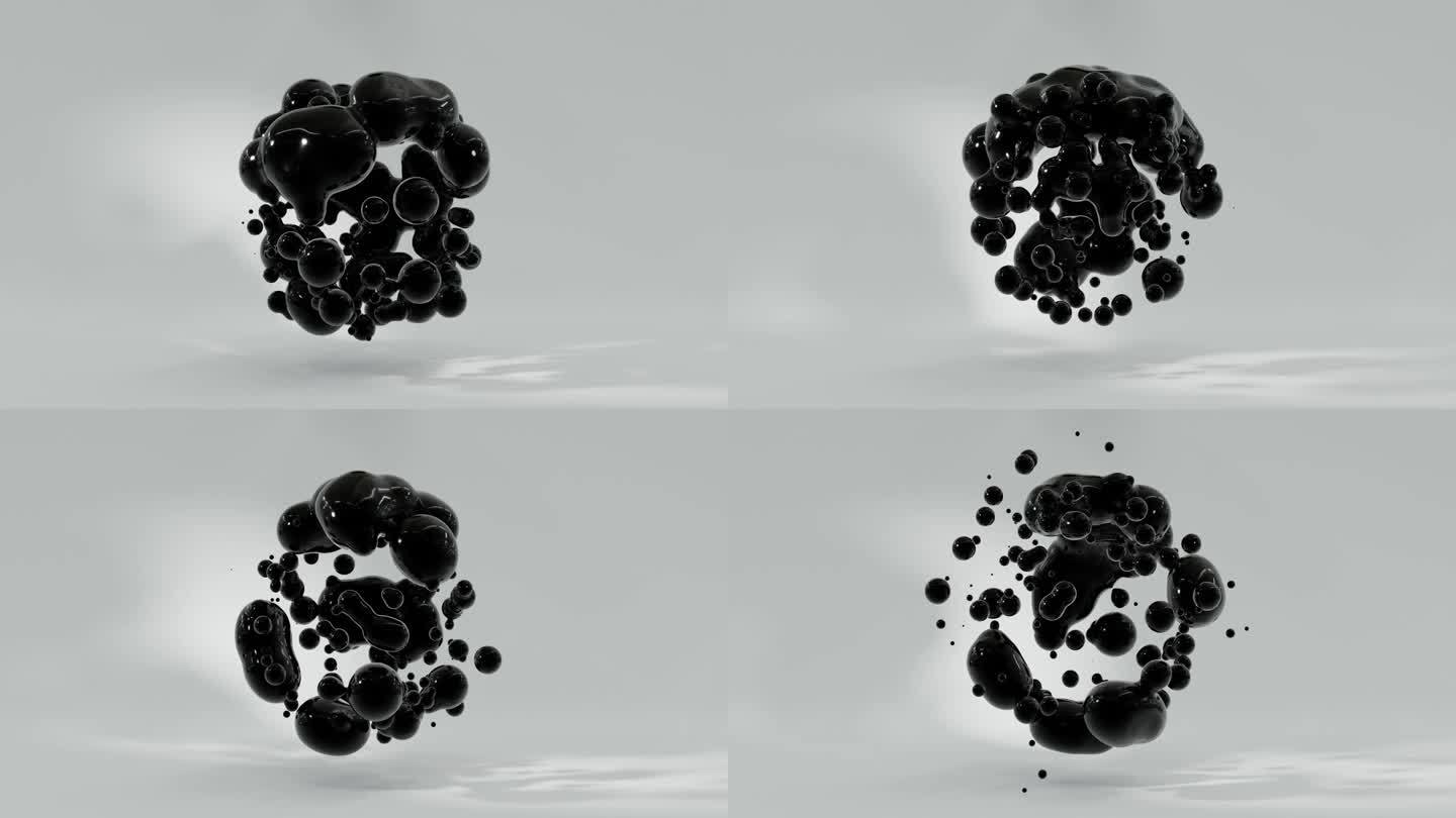 流体抽象的黑色球体与动画运动相融合