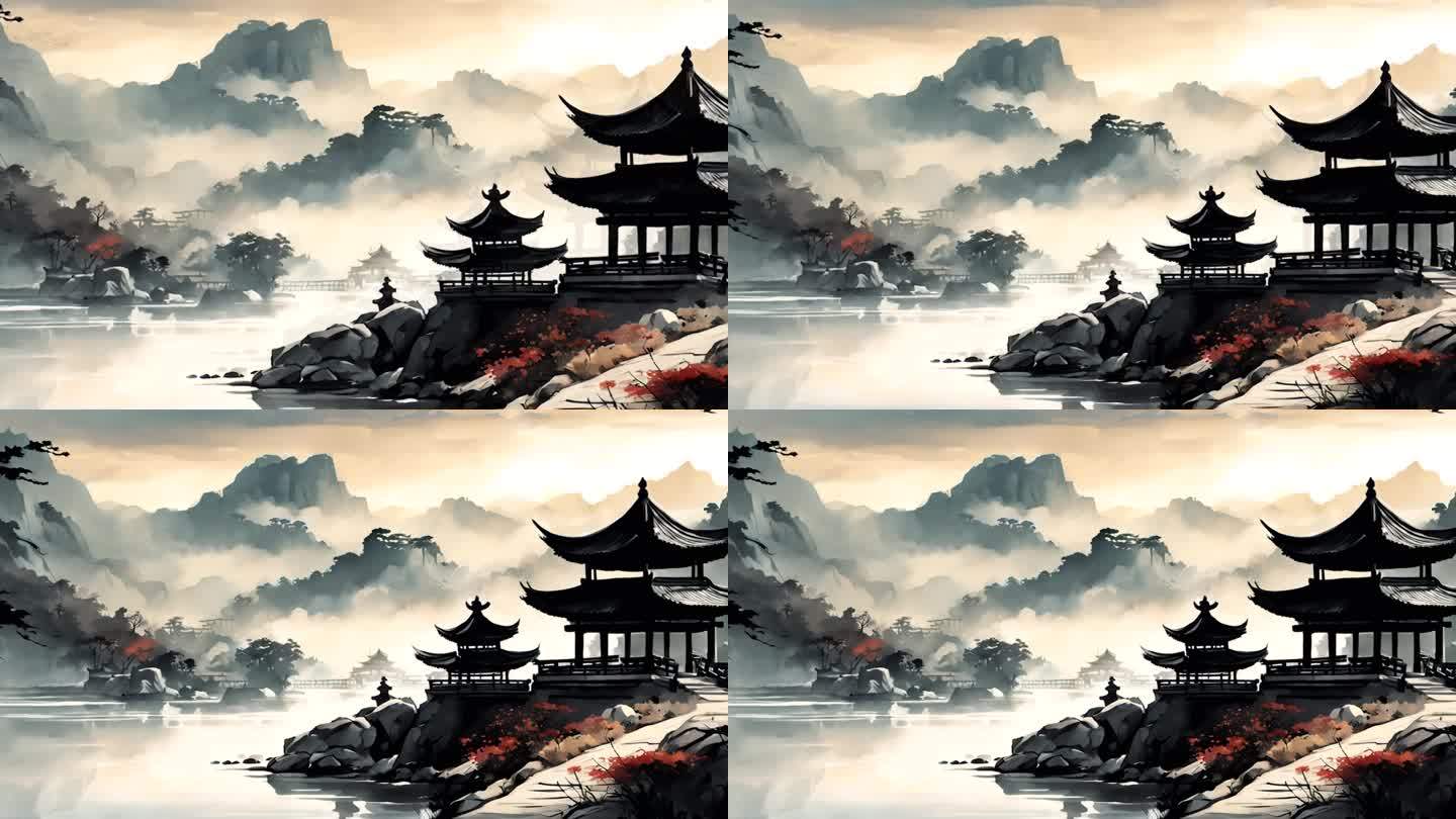 4K中国风水墨风景背景17
