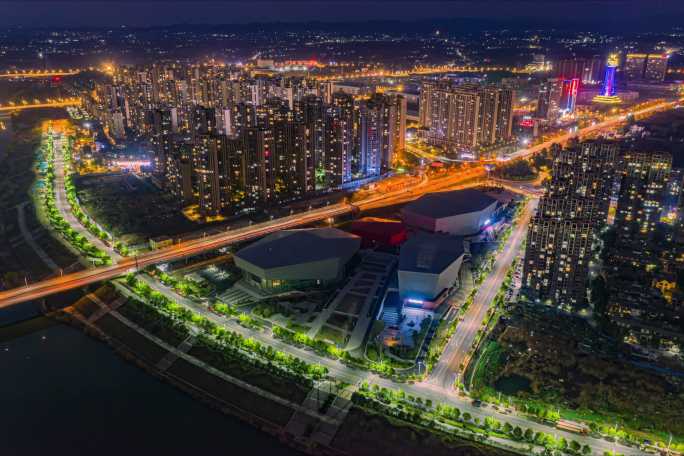 2023 衡阳市文化艺术中心航拍夜景延时