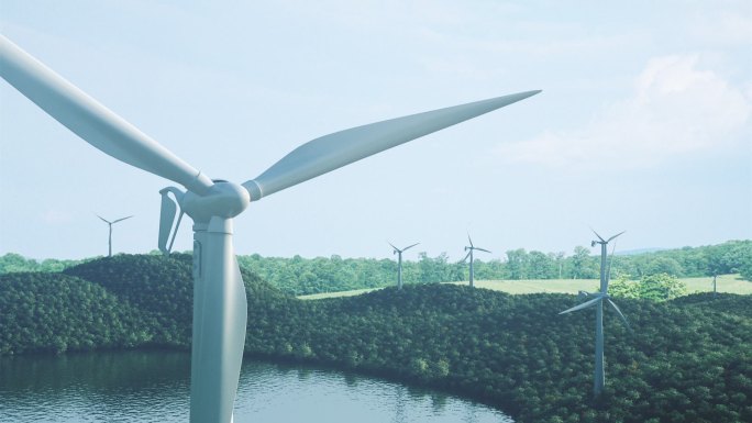 群山风车风电系统风力发电三维3D场景