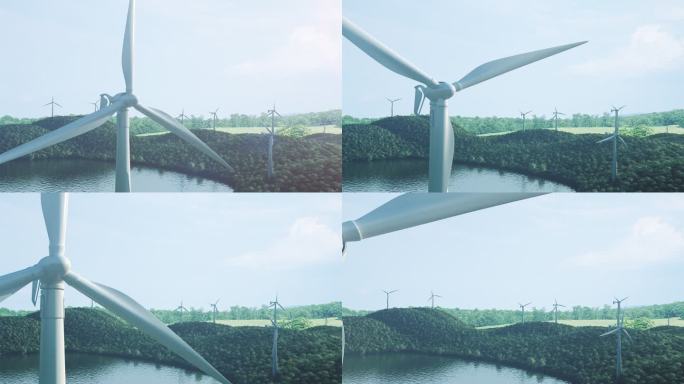群山风车风电系统风力发电三维3D场景