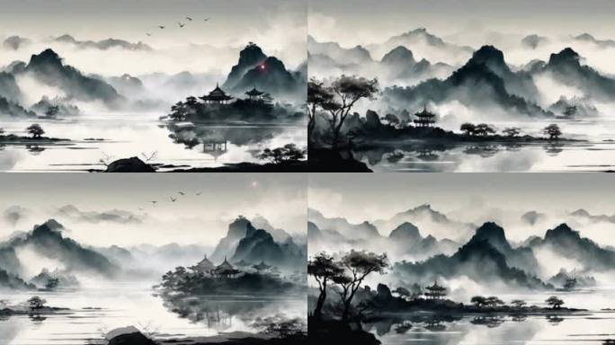 6k宽屏中国风水墨风格景循环背景