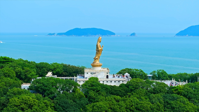 航拍普陀山南海观音大佛普济寺