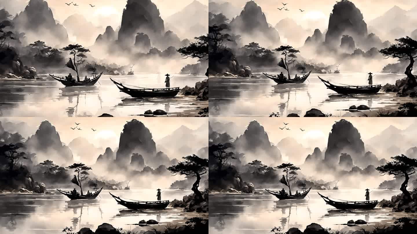 4K中国风水墨风景背景04