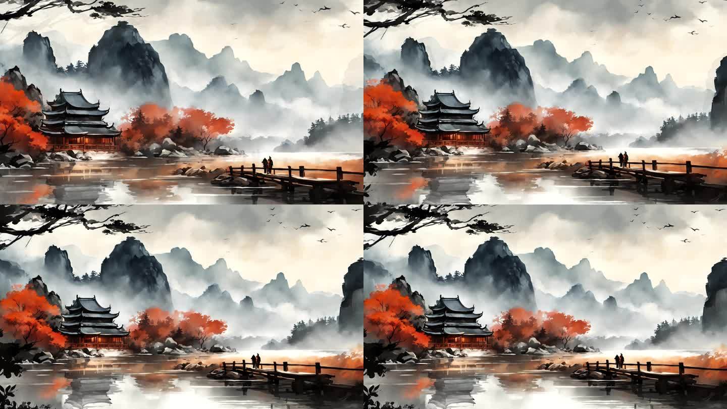 4K中国风水墨风景背景21