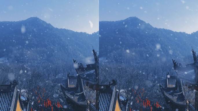 冬季唯美雪景竖版杭州法喜寺飘雪禅意