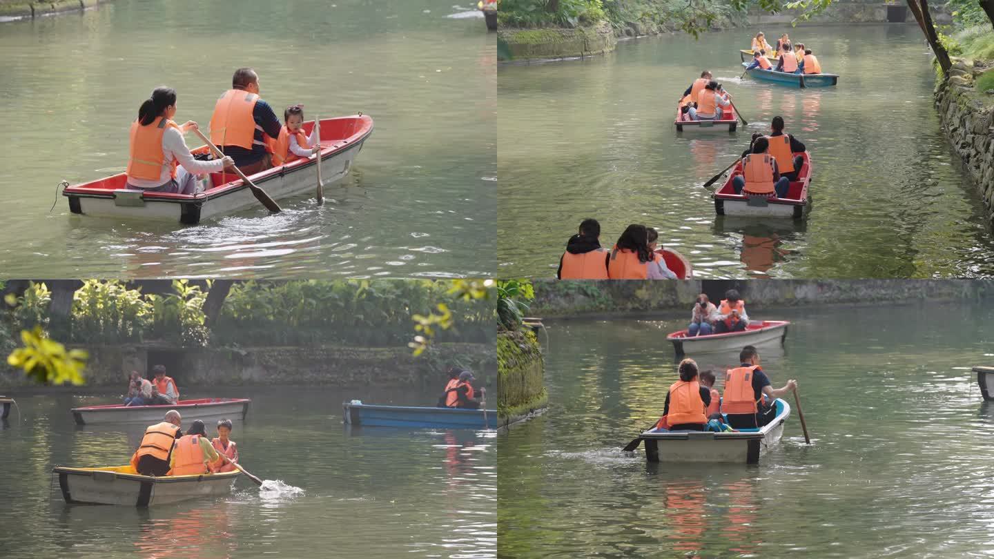 一家人湖里划船