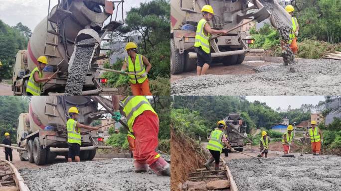 农村修路铺路山路道路交通浇注混凝土水泥路