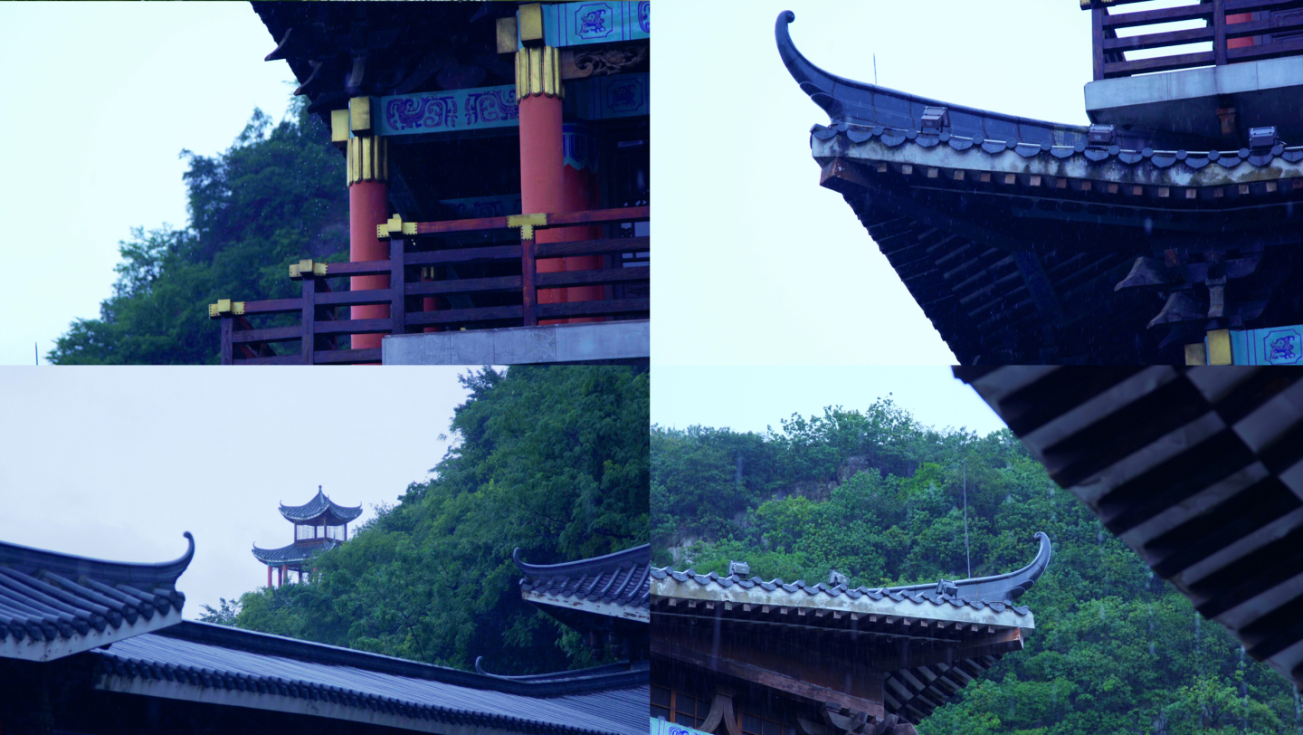 广西柳州文庙下雨天氛围