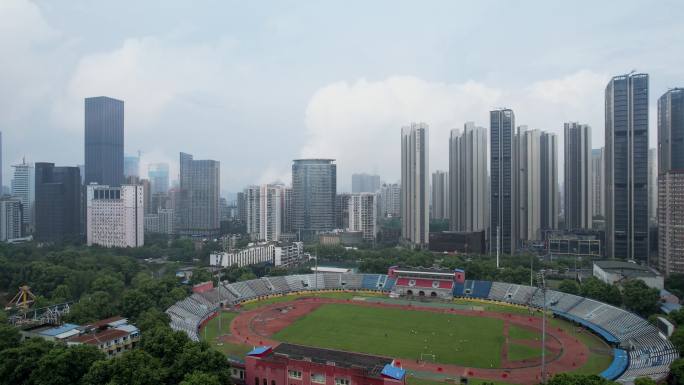航拍武汉中超足球比赛新华路体育场