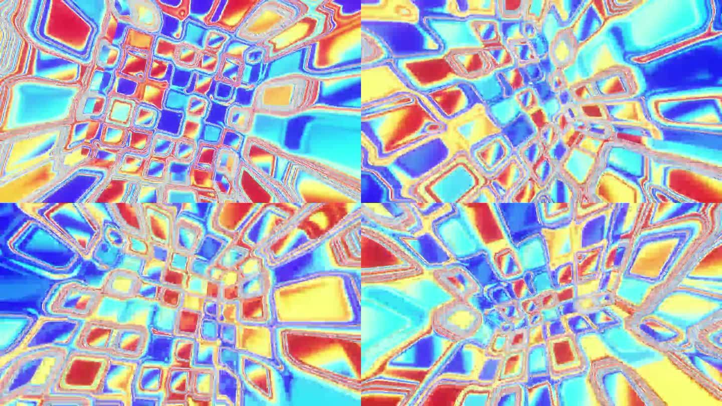 多色迷幻立方体与闪闪发光的矩形段作为循环背景3d渲染。Vj循环夜总会，音乐节，Dj迪斯科