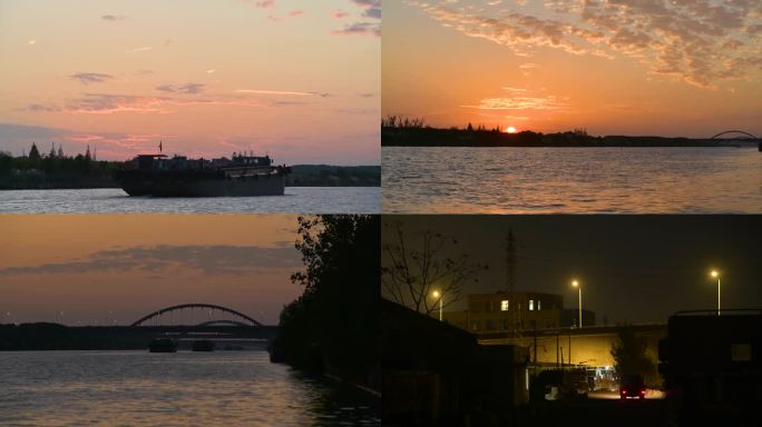 上海浦东大治河货轮夕阳云彩美景