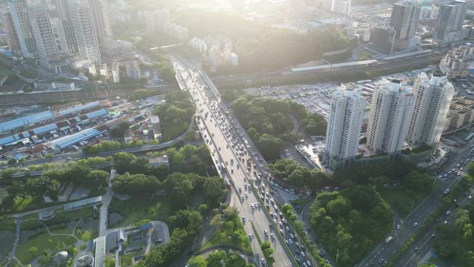 深圳罗湖水贝IBC下班高峰车流航拍