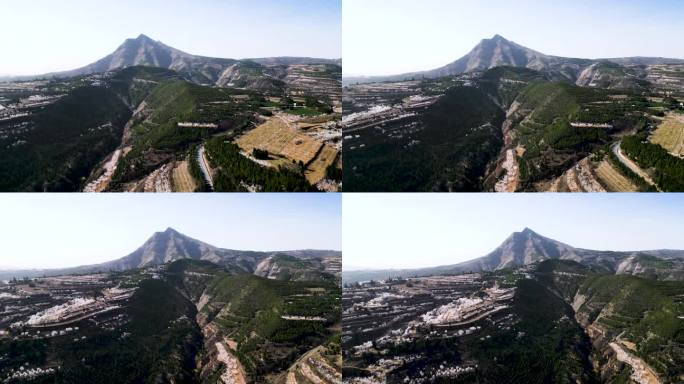 航拍昭陵和张家山的杏花村落