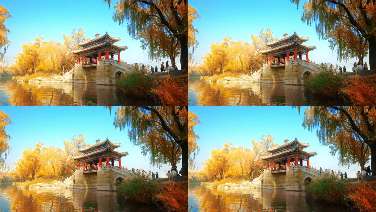北京颐和园秋天的豳风桥
