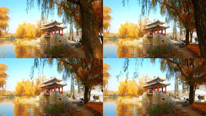 北京颐和园秋天的豳风桥