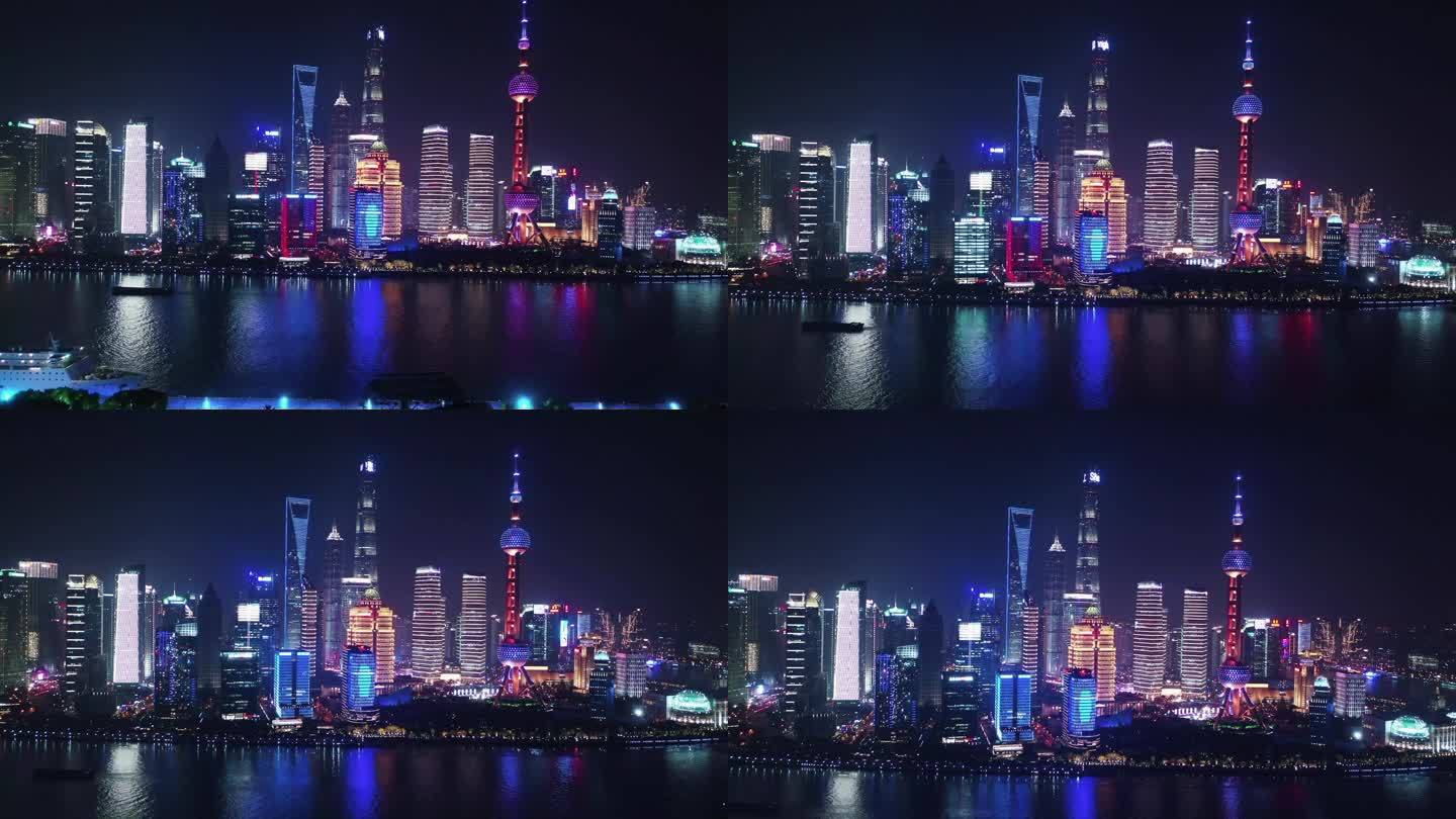 繁华的上海陆家嘴金融中心夜景航拍风光
