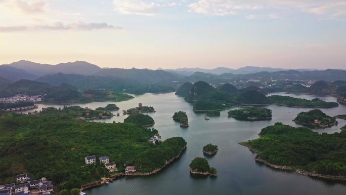 湖中岛屿 自然风光航拍 贵州 淡水湖风景