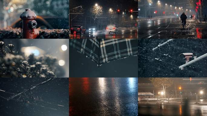 冬天下雪城市街道夜景氛围【4K】