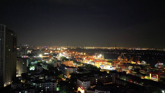 广州黄埔港码头航拍夜景_0002
