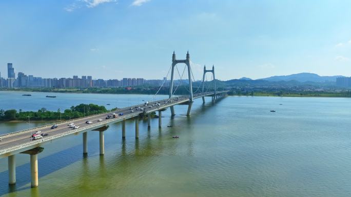 4k长沙湘江三汊矶大桥航拍