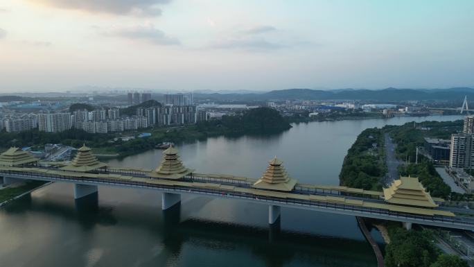 柳州凤凰大桥风雨桥航拍4K