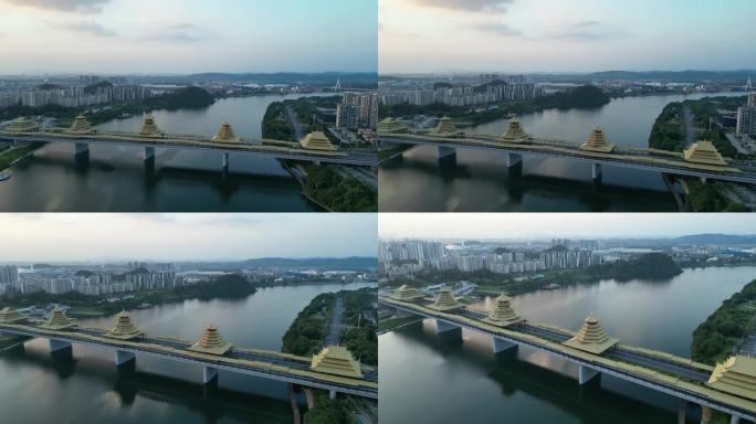 柳州凤凰大桥风雨桥航拍4K