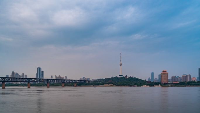 湖北武汉龟山电视塔长江城市风景延时摄影